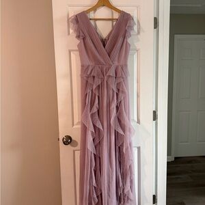 BCBGMaxAzria Mauve Ruffled Tulle Maxi Dress